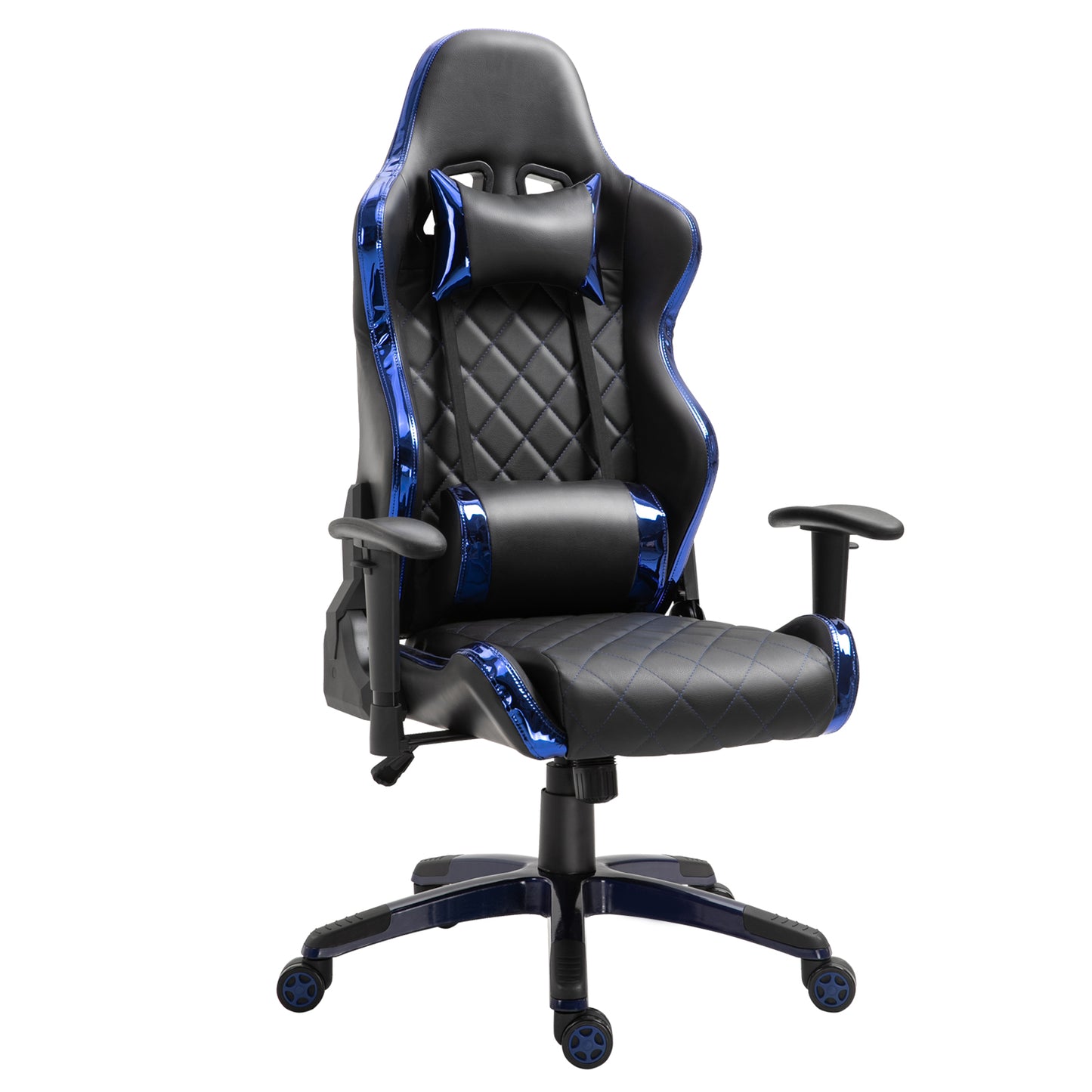 Vinsetto Holographic Stripe Gaming Chair Ergonomic PU Leather High Back 360° Swivel w/ 5 Wheels 2 Pillows Back Support Racing Reclining Black and Blue