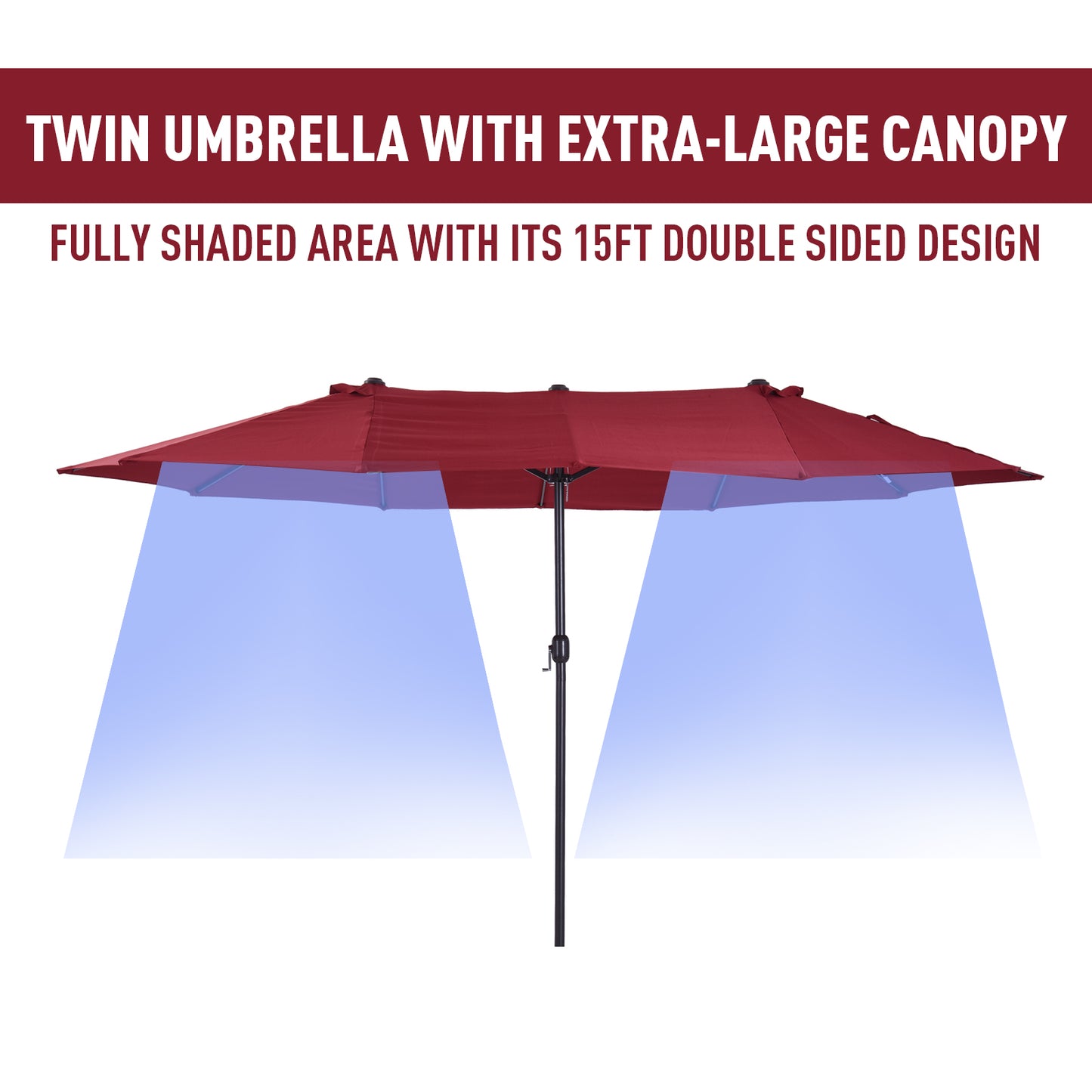 Outsunny 4.6m Double-Sided Patio Parasol Sun Umbrella-Wine Red