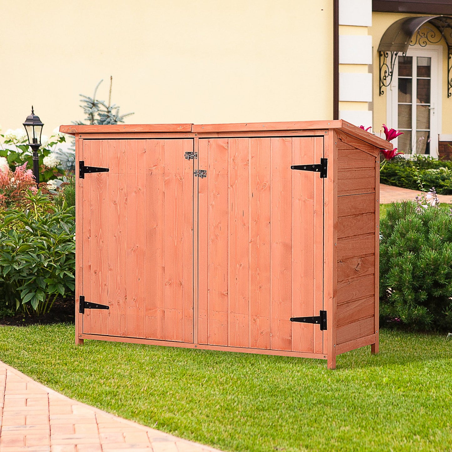 Outsunny 1.6 x 4.1ft Two Door Fir Wood Garden Storage Cabinet