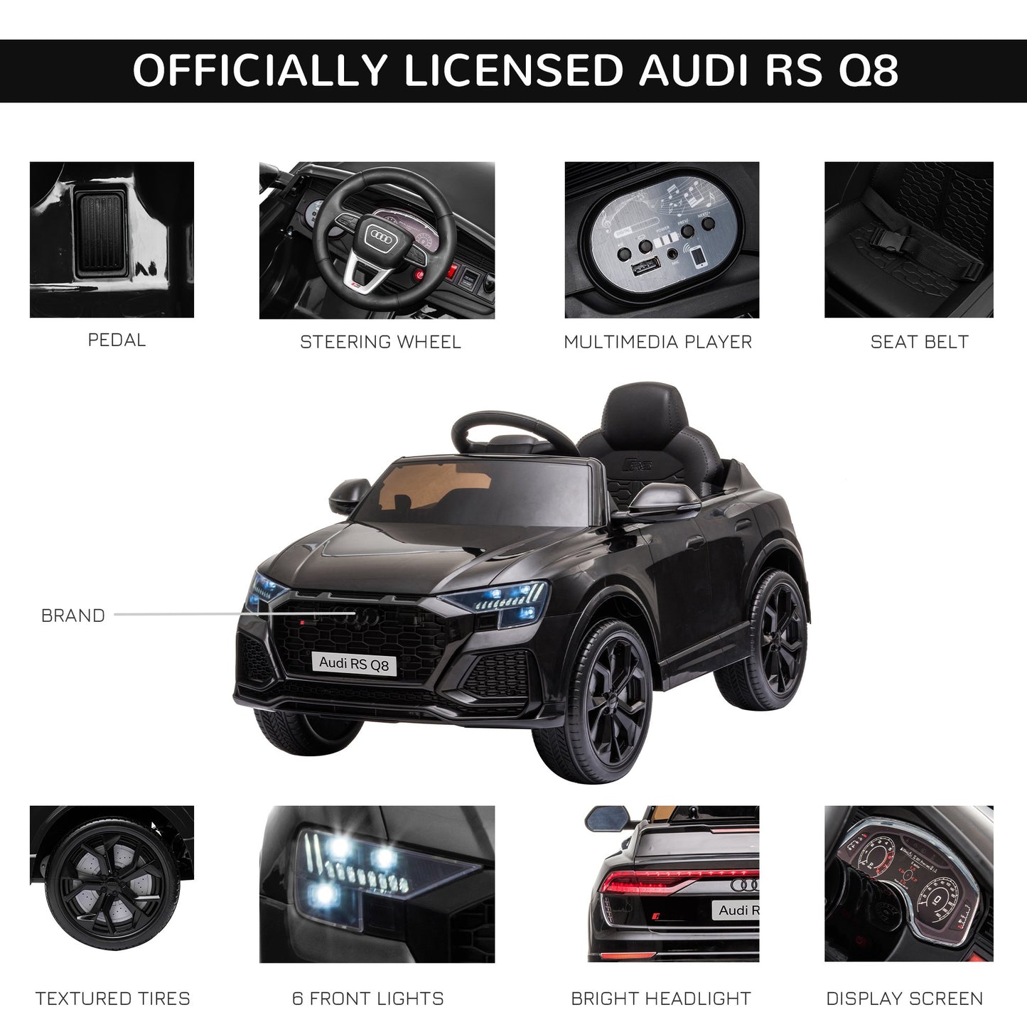 HOMCOM Audi RS Q8 6V Kids Electric Ride On Car Toy w/ Remote USB MP3 Bluetooth Black