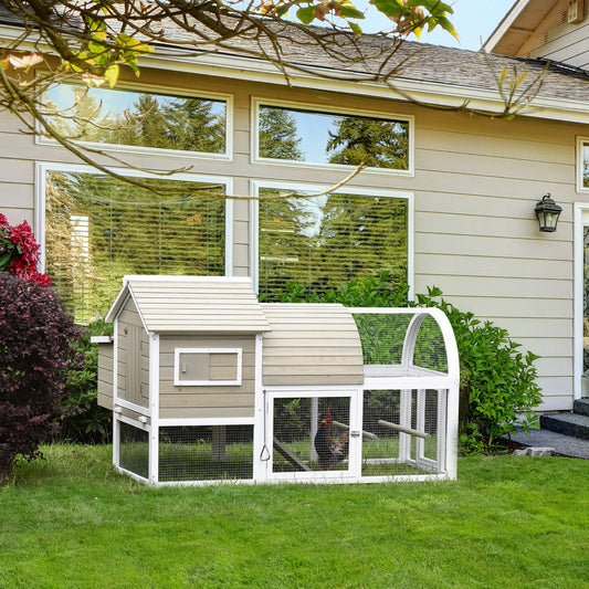 PawHut Wooden Chicken Coop Outdoor Hen House with Removable Tray Nesting Box Grey