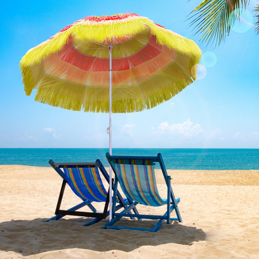 Outsunny Patio Garden Hawaii Beach Sun Umbrella Sunshade Hawaiian Folding Tilting Crank Parasol-Rainbow