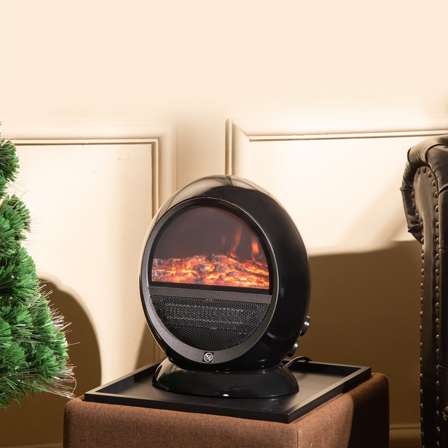 HOMCOM Freestanding Electric Fireplace Heater W/ Flame Effect Rotatable Head Black