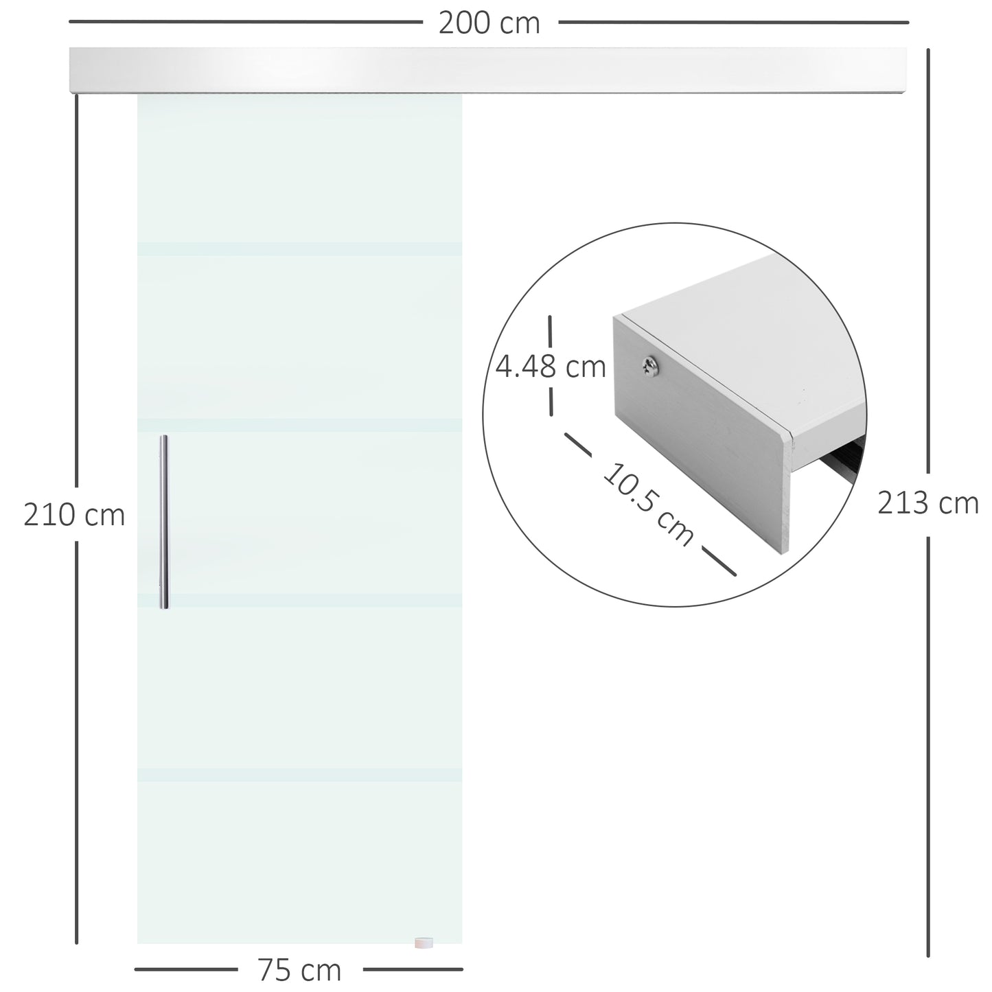 HOMCOM Sliding Barn Door Hardware Track Kit, Tempered Glass Door