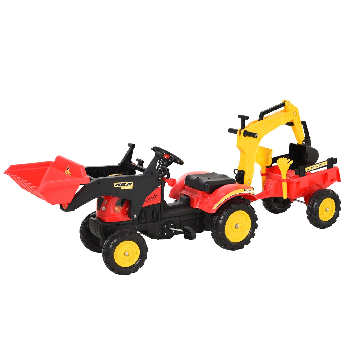 HOMCOM Kids Controllable Excavator Plastic Ride On Pedal Truck Red/Yellow