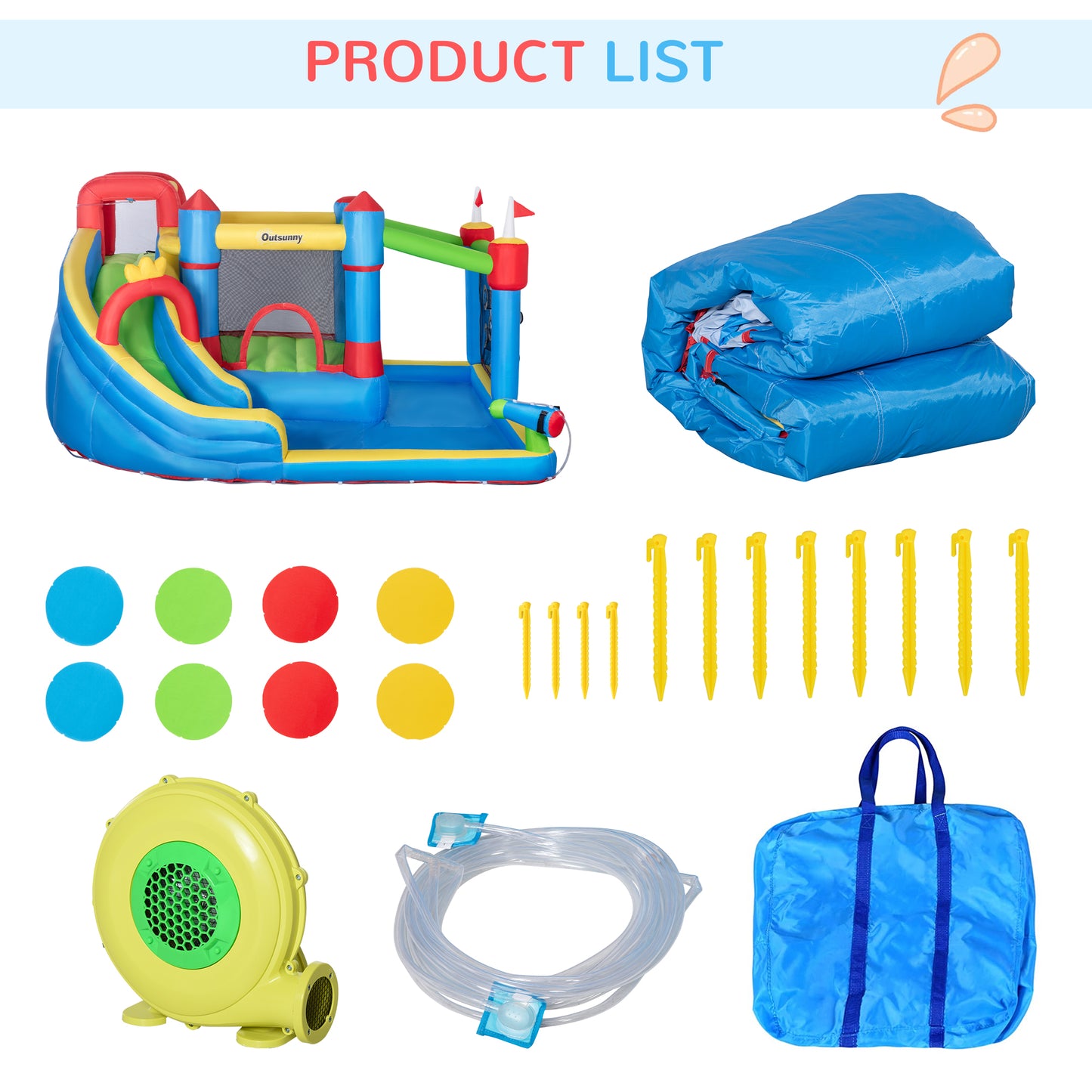 Outsunny 5 in 1 Kids Bounce Castle Large Castle Style Inflatable House Slide Trampoline Pool Water Gun Climbing Wall