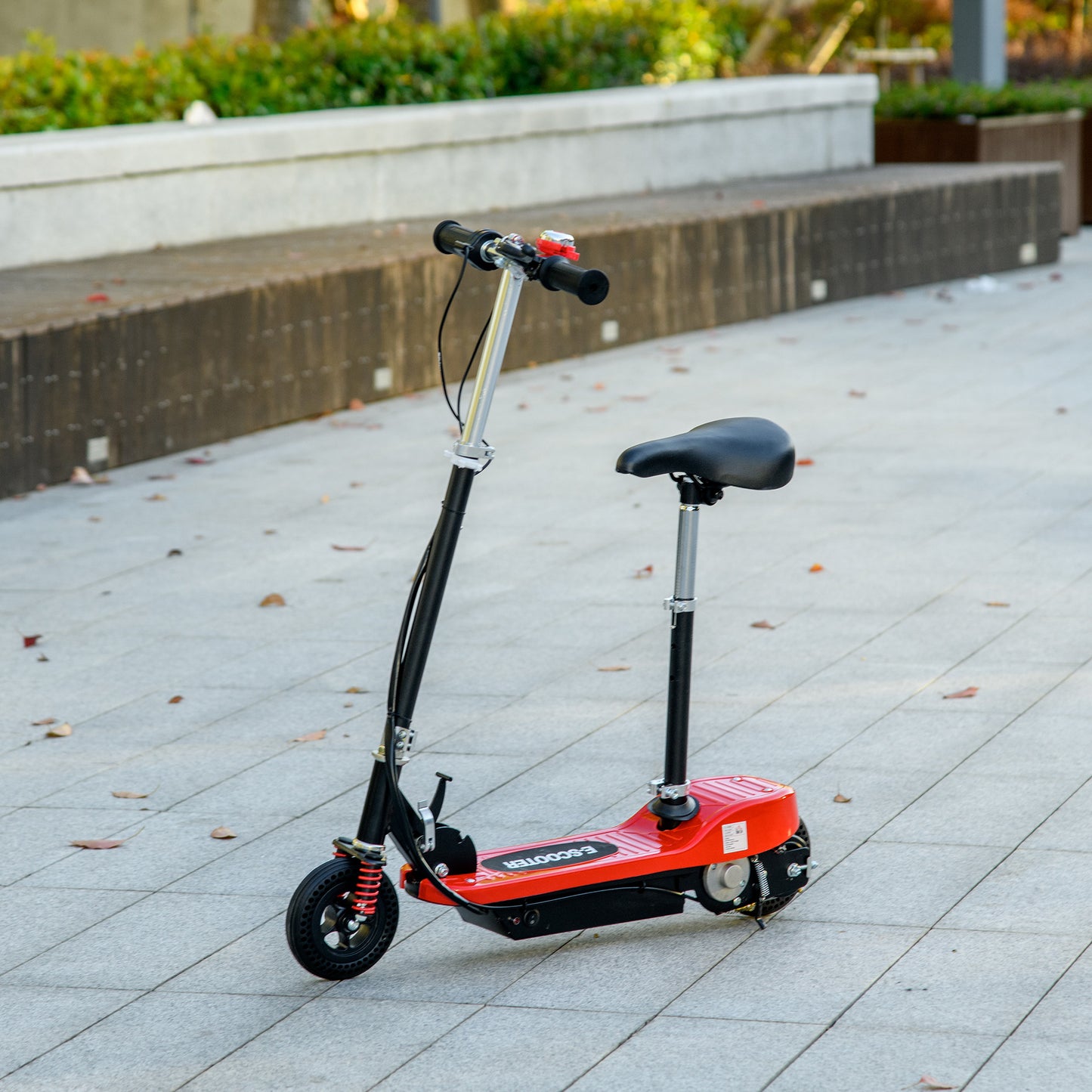 HOMCOM Steel Electric Scooter, Folding E-Scooter with Warning Bell, 15km/h Maximum Speed, for 4-14 Years Old, Red