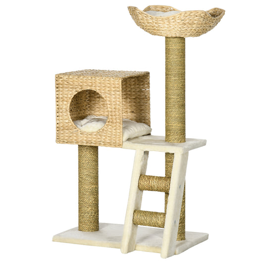 PawHut Cat Tree with Scratching Posts Bed Cat House Natural Finish