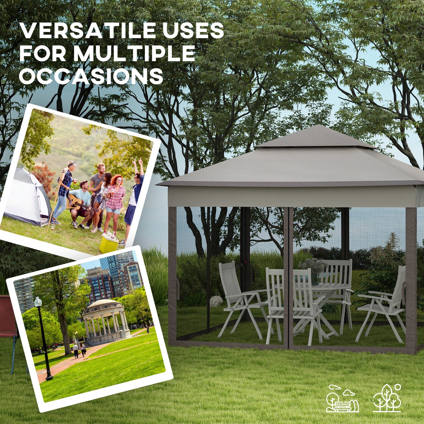 Outsunny 3.25 x 3.25m Deluxe Metal Gazebo, with Curtains - Brown and Grey