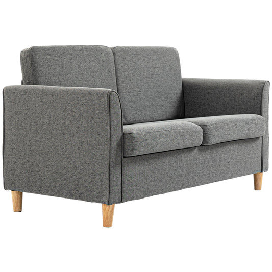 HOMCOM Compact Loveseat Sofa Modern 2 Seater Sofa for Living Room with Wood Legs and Armrests Grey