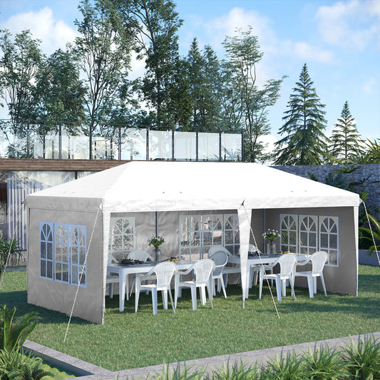Outsunny 3 x 6m Half-Open Garden Gazebo, with Bag - White