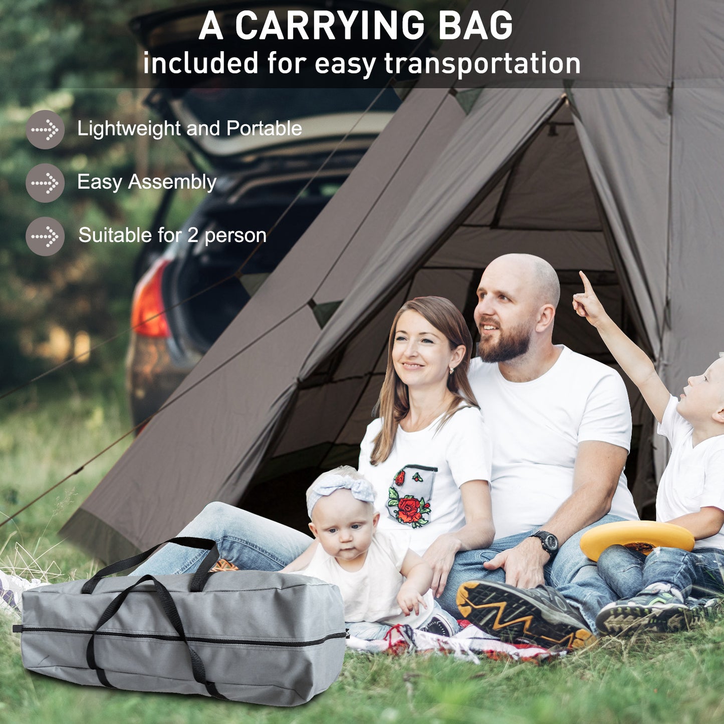 Outsunny 6-Person Outdoor Metal Frame Camping Tent w/ Carrier Bag Grey