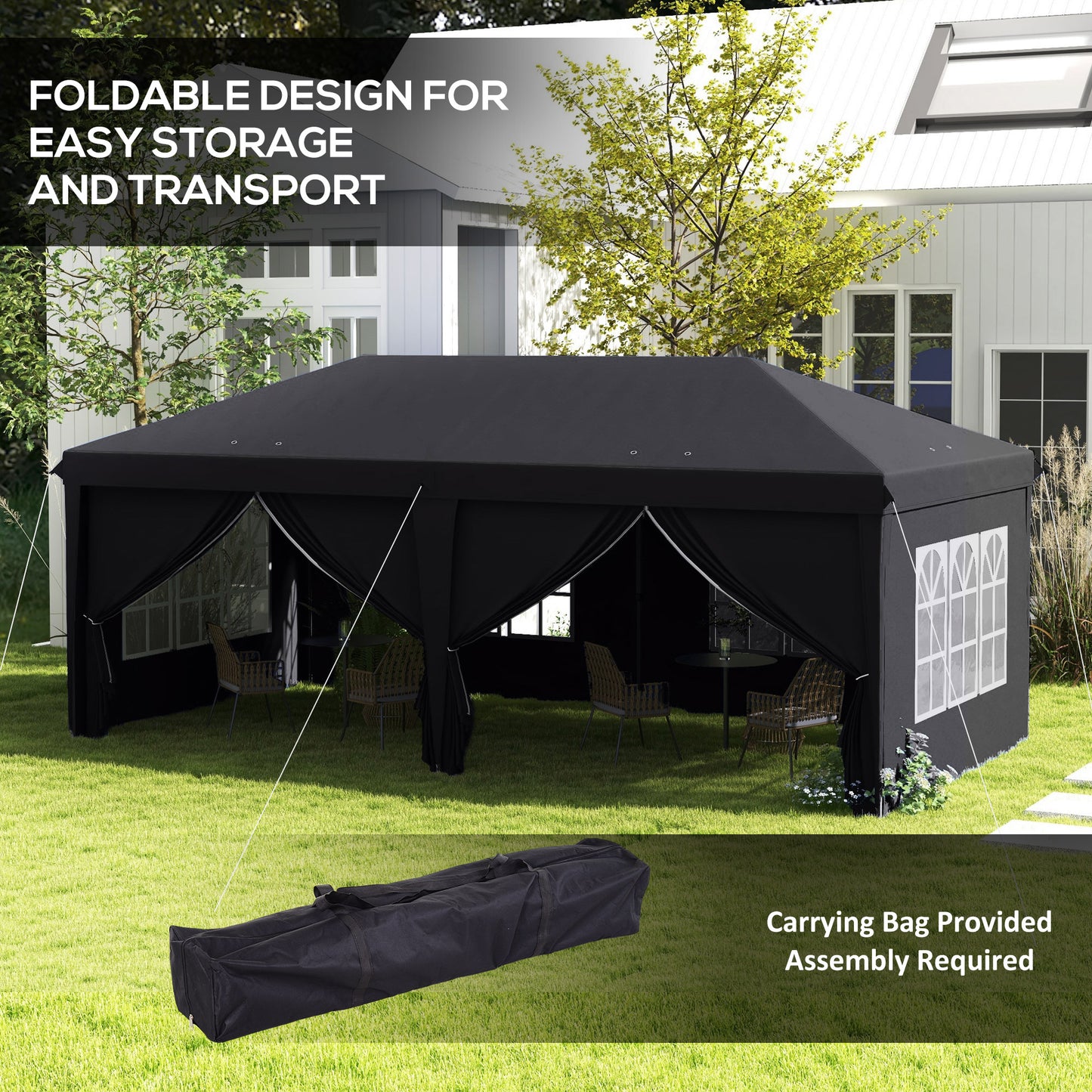 Outsunny 3 x 6m Pop-Up Gazebo with Curtain Walls and Windows - Grey