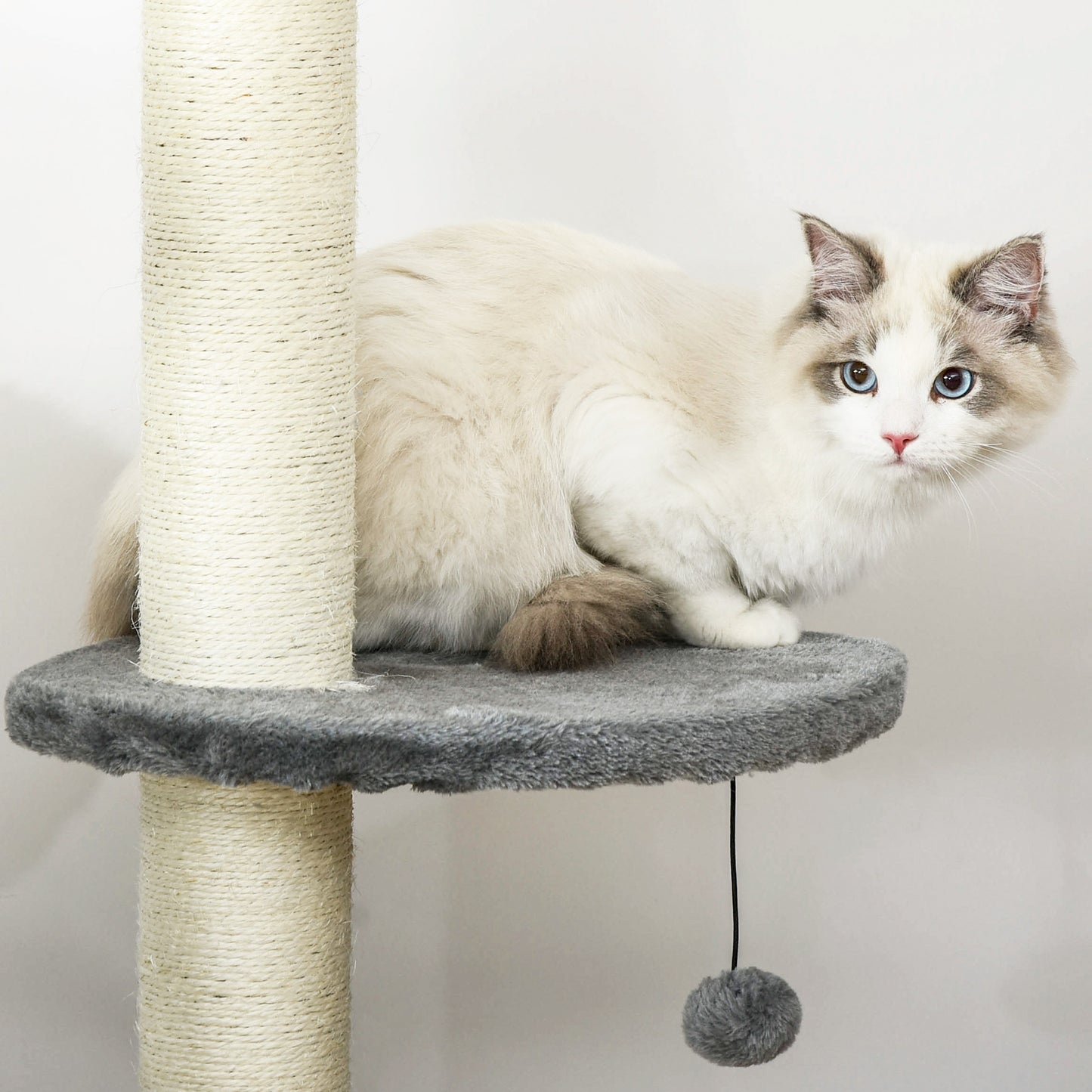 PawHut Cat Tree, Kitten Tower, Condo, Multi-Layer Activity Center, Indoor Pet Play House with Solid Scratching Post Hanging Balls, Light Grey