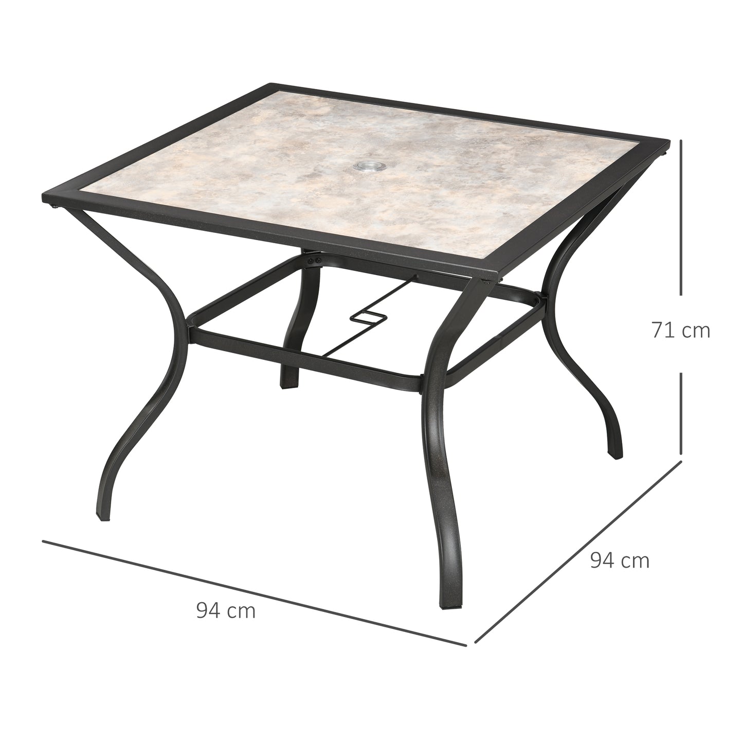 Outsunny Garden Table with Parasol Hole, Outdoor Dining Garden Table for 4, Square Patio Table with PC Board Tabletop for Patio, Backyard, Poolside, Grey