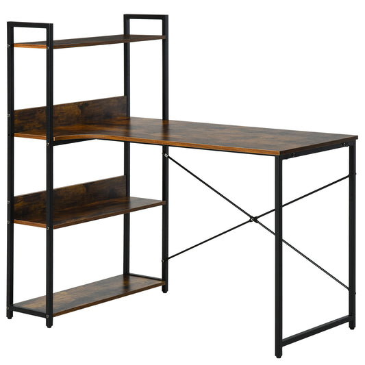 HOMCOM Metal Frame 4-Tier Storage Desk Brown/Black