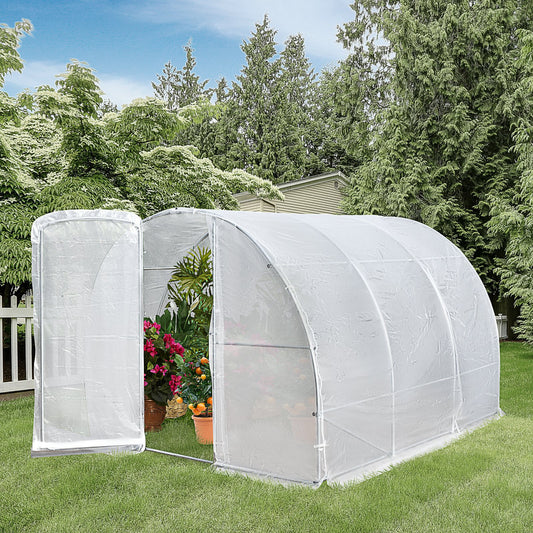 Outsunny Polytunnel Greenhouse Transparent PE Walk-In Metal Frame 300x300x200cm