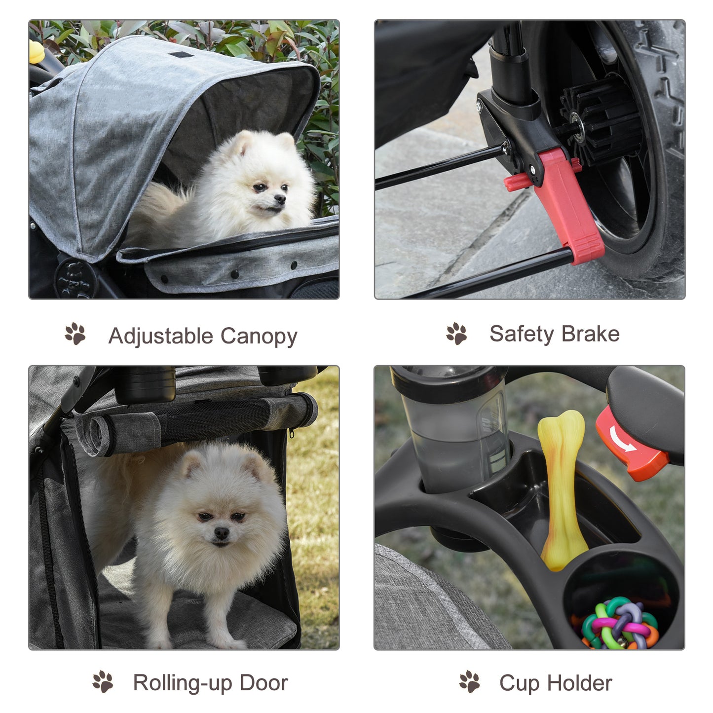 PawHut Folding 3 Wheel Pet Stroller Travel w/ Adjustable Canopy Storage Brake Grey