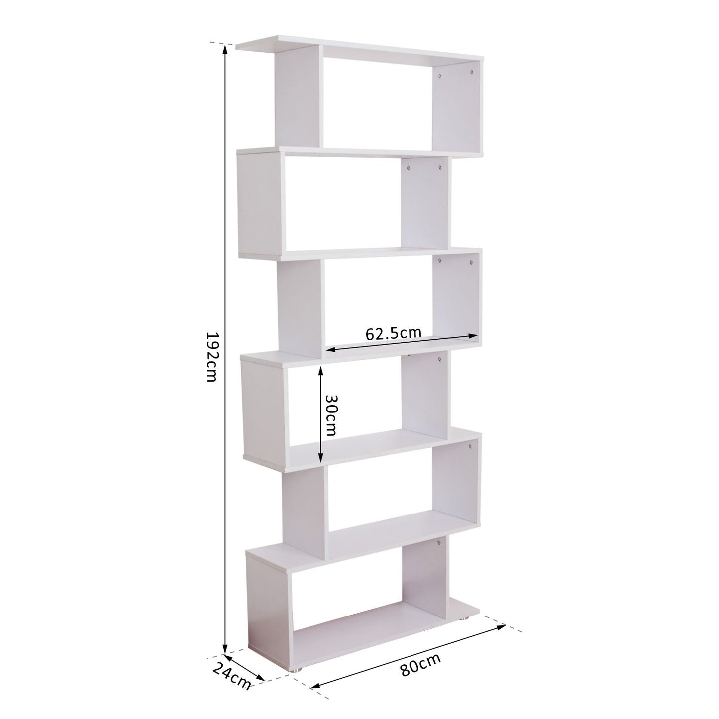 HOMCOM 6-Tier Particle Board Asymmetrical Bookshelf White