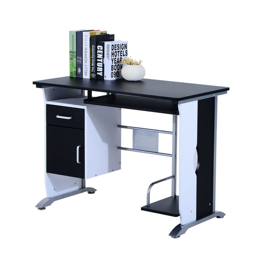 HOMCOM Computer Desk with Sliding Keyboard Tray Storage Drawers and Host Box Shelf-Black
