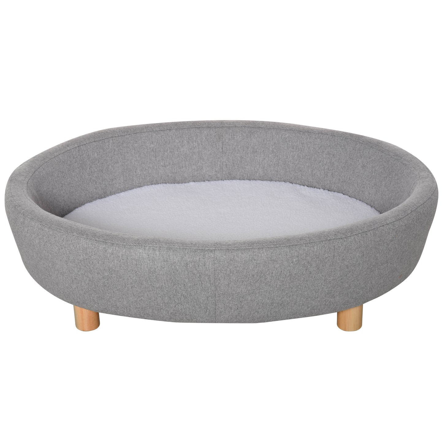 PawHut Pet Sofa Soft Couch Sponge Cushioned Bed Wooden legs, Light Grey