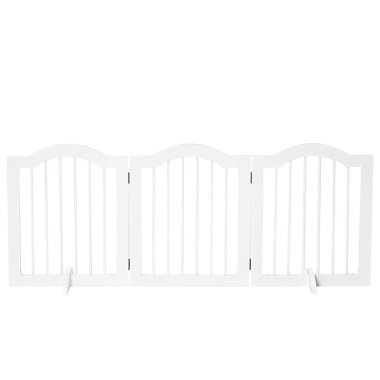 PawHut 3 Panels Dog Gate w/ Support Feet Fence Safety Barrier Freestanding Wood White