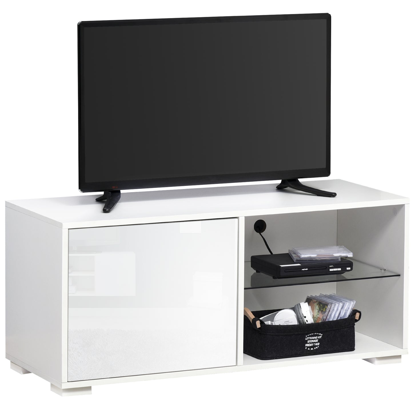 HOMCOM Modern TV Stand Media Unit w/ Cabinet 2 Shelves Living Room Home Office White