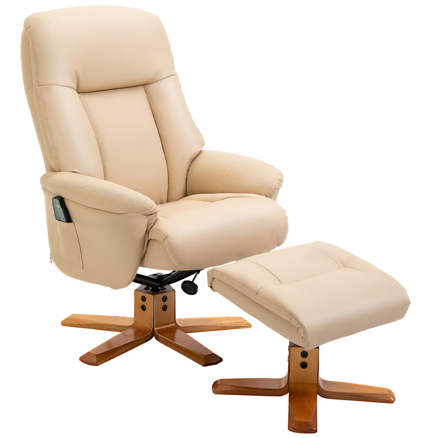 HOMCOM 10-Point Massage Sofa Armchair Chair W/ Ottoman Recliner PU Leather White