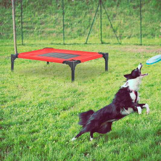 Pawhut Medium Elevated Pet Bed, 76Lx61Wx18H cm-Black/Red