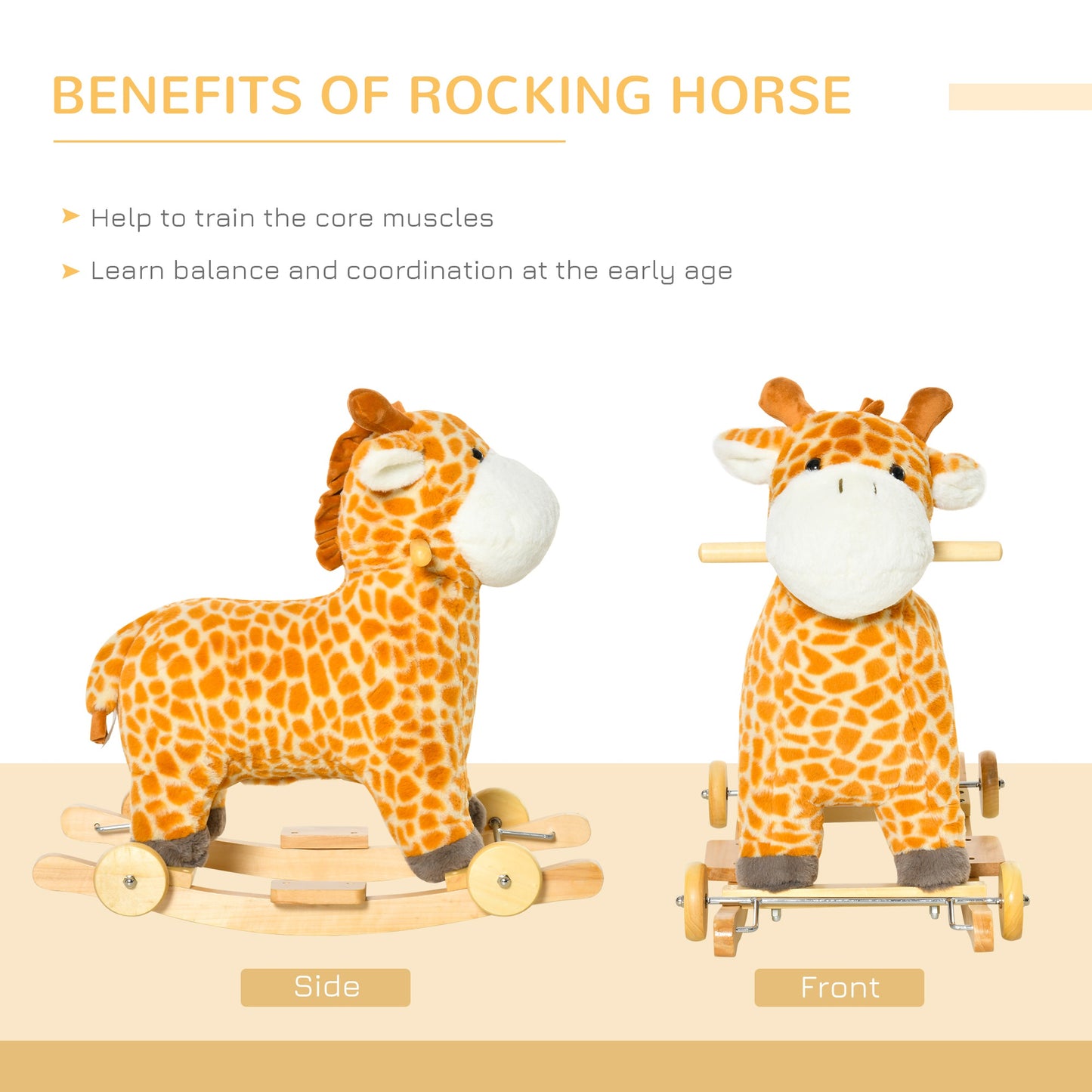 HOMCOM 2-IN-1 Kids Plush Ride-On Rocking Gliding Horse Giraffe-shaped for Child Yellow