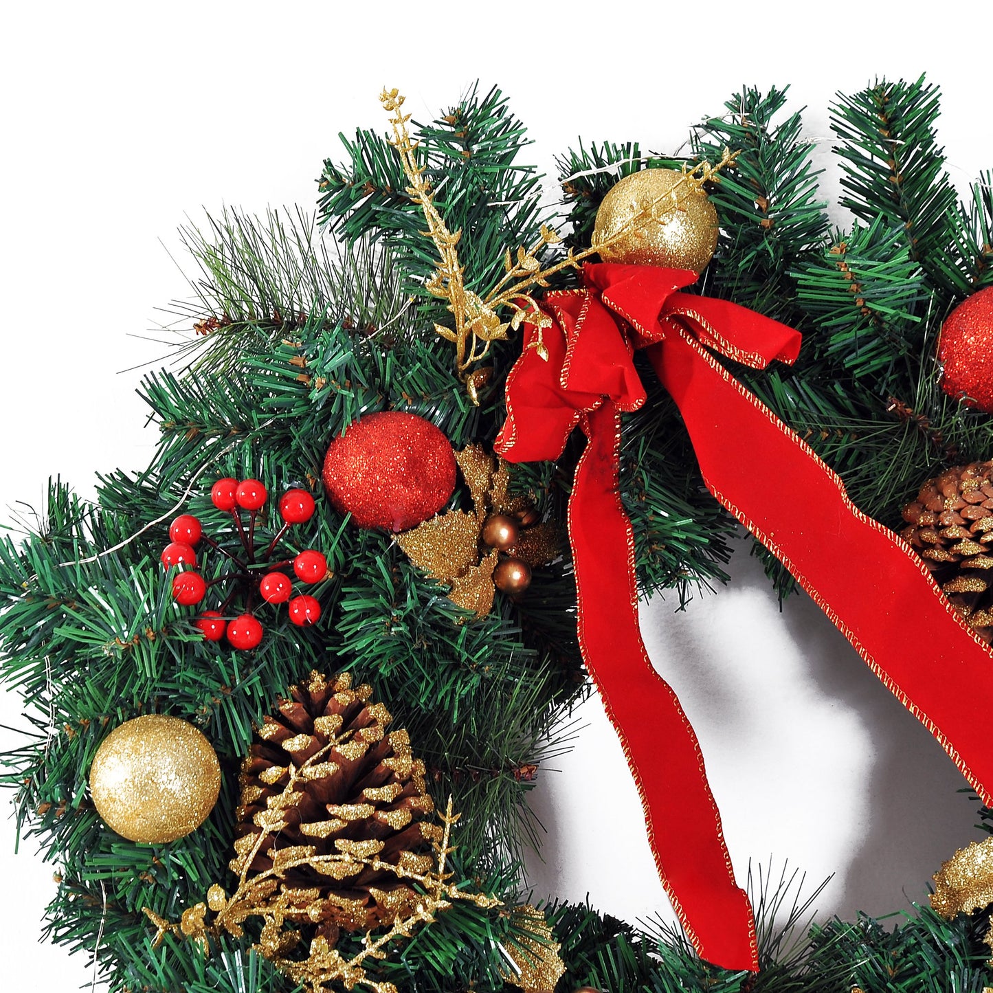 HOMCOM Pre-Lit Artificial Christmas Door Wreath, 60 cm Diameter