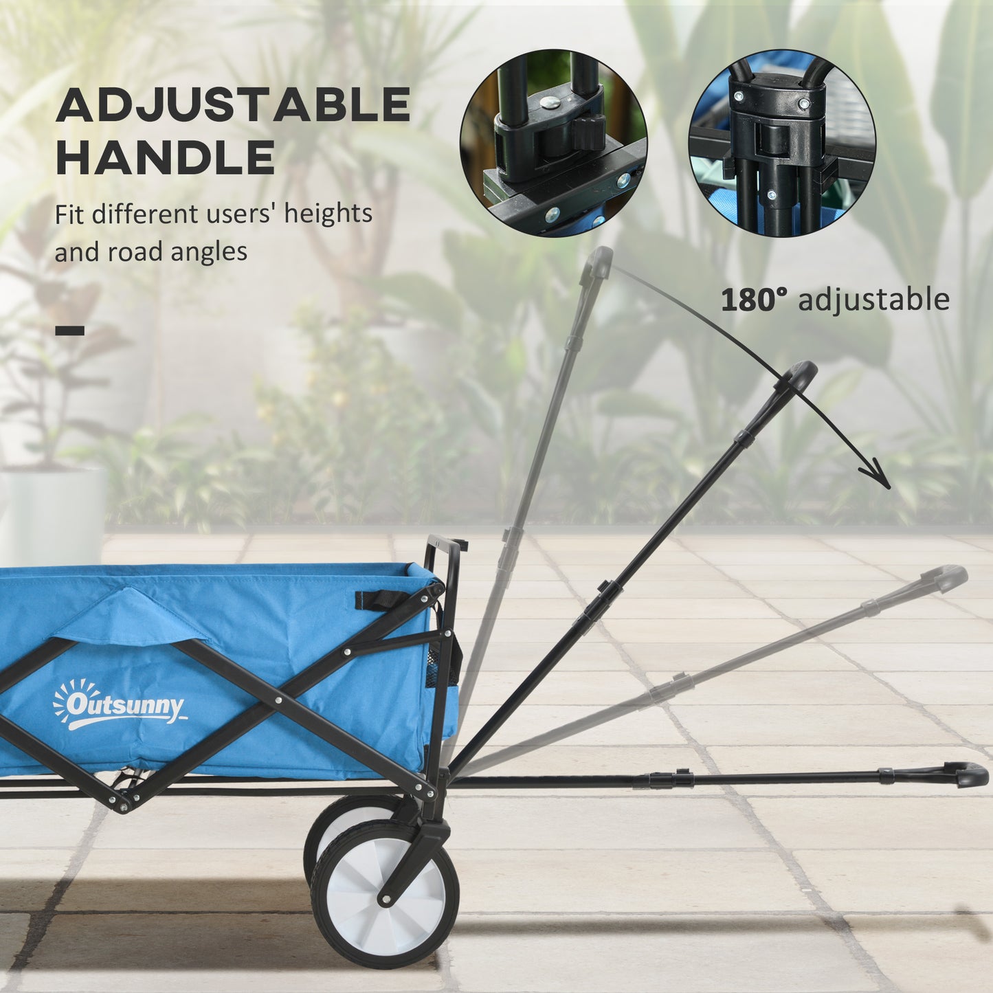 Outsunny Collapsible Folding Outdoor Garden Storage Trolley Cart w/ Telescopic Handle & Brakes Blue