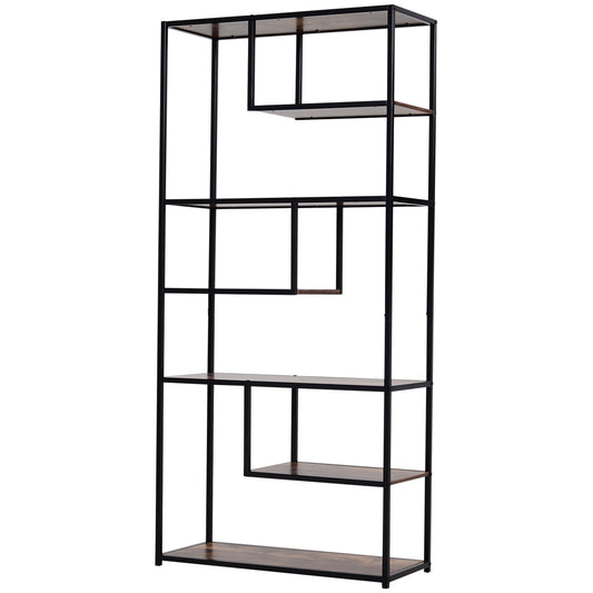 HOMCOM Steel Frame 6 Tier Staggered Display Shelf Black/Brown