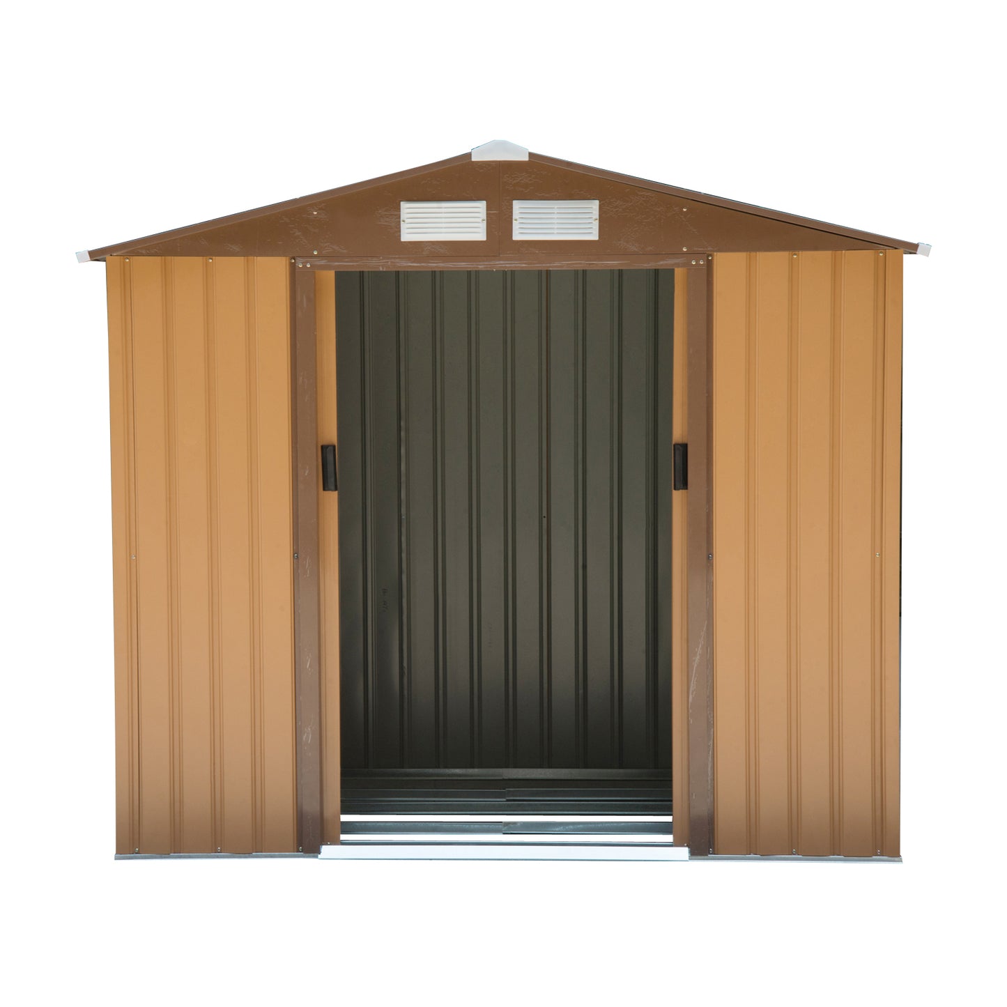 Outsunny 7 x 4ft Lockable Garden Shed Large Patio Roofed Tool Metal Storage Building Foundation Sheds - Khaki