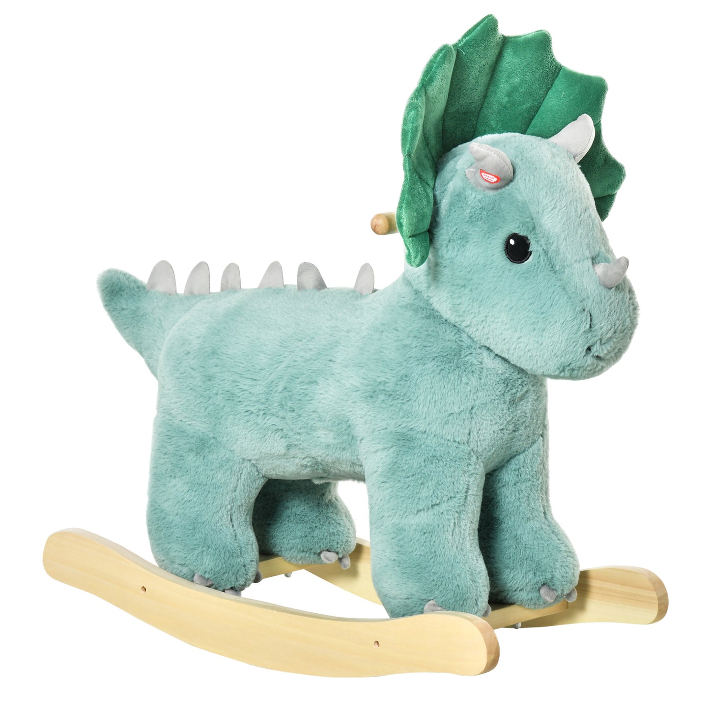 HOMCOM Kid Plush Ride-On Rocking Horse Triceratops-shaped Toy Rocker Realistic Sound