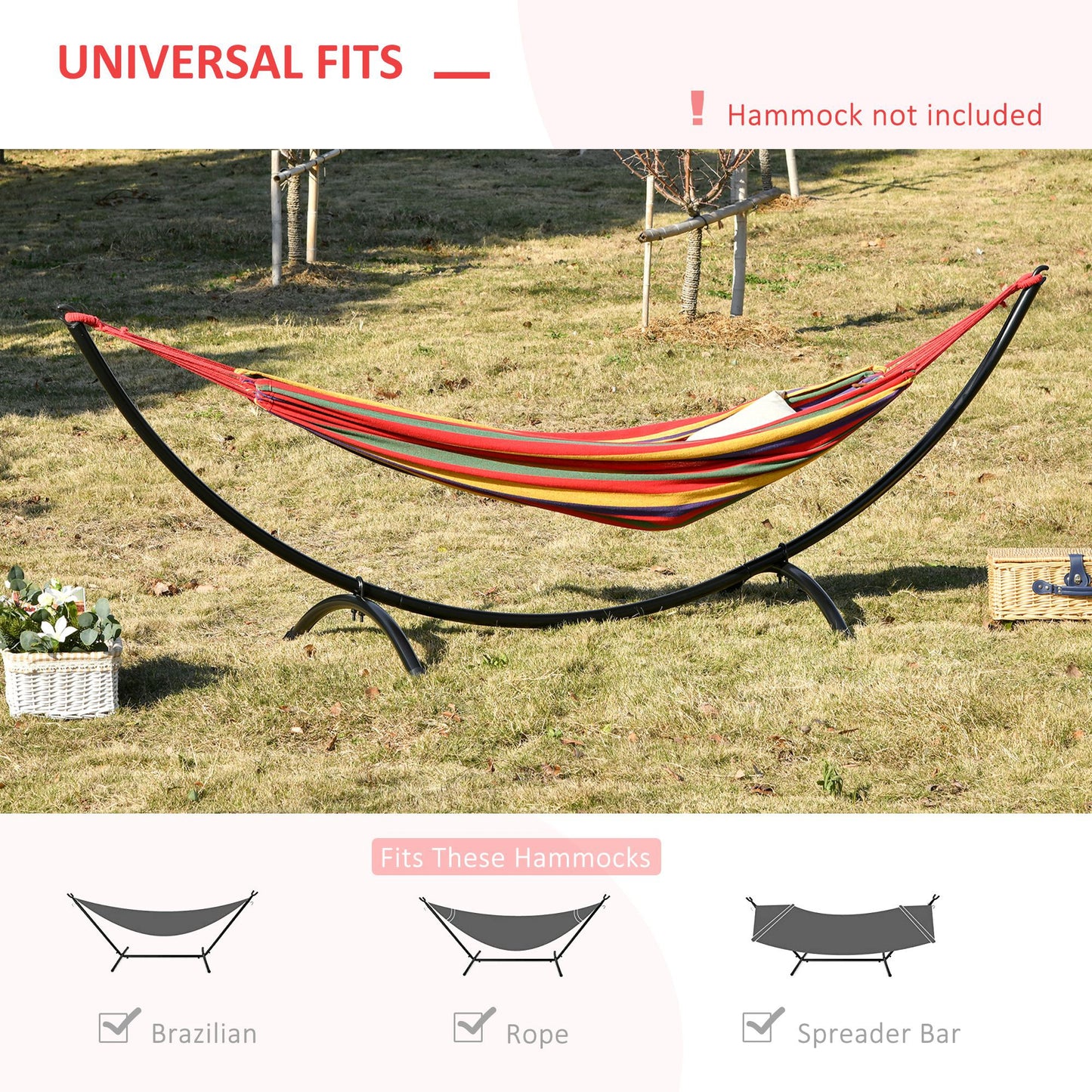 Outsunny 3m Adjustable Hammock Stand Only Universal Fit Garden Camping Picnic