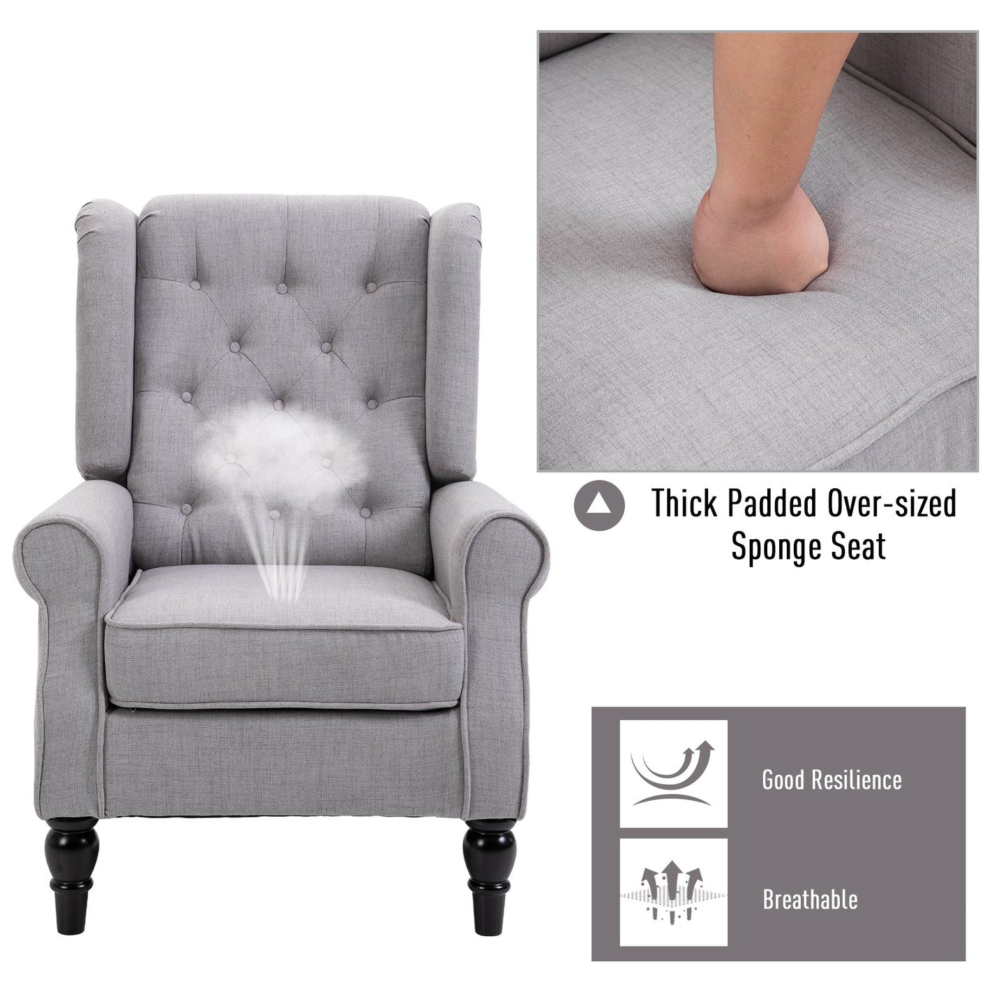 HOMCOM Fabric Tufted Accent Armchair Sofa Studio Couch Grey