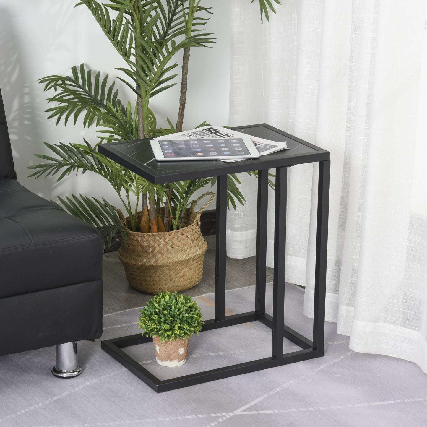 HOMCOM Steel Frame C-Shaped Side Table Black