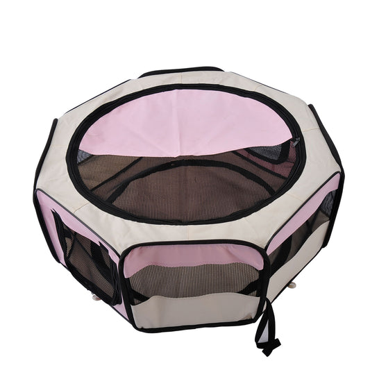 HOMCOM Fabric Dog Pens Pet Puppy PlayPen Dog Crate (37cmx37cmx95cm)-Pink/Cream