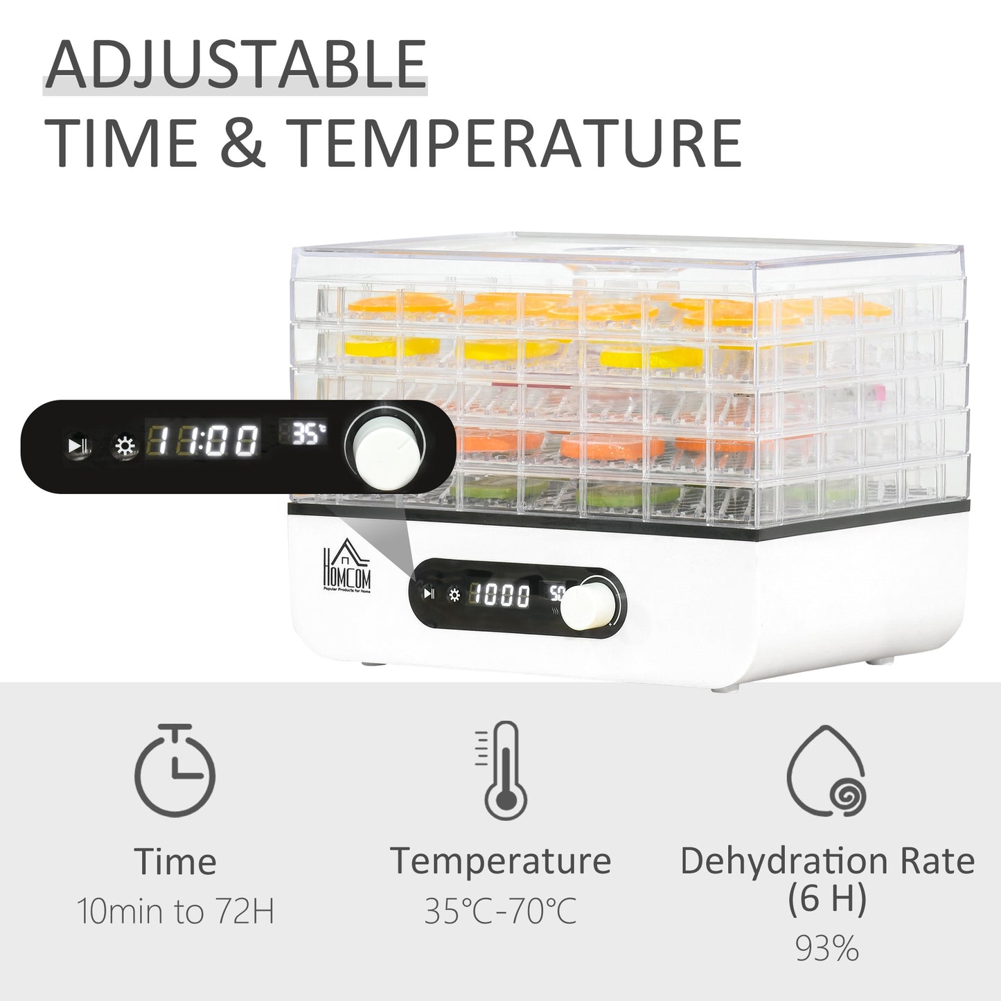 HOMCOM 5 Tray Food Dehydrator Fruit Dryer w/ Adjustable Temp Timer for Vegetables Meat