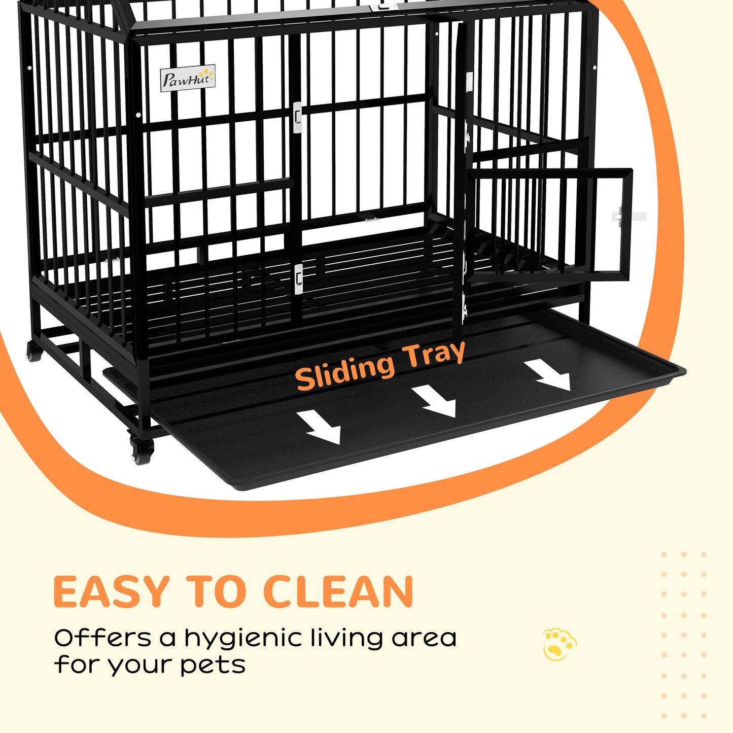 PawHut 49" Heavy Duty Dog Crate on Wheels, with Removable Tray, Openable Top, for L, XL Dogs - Black