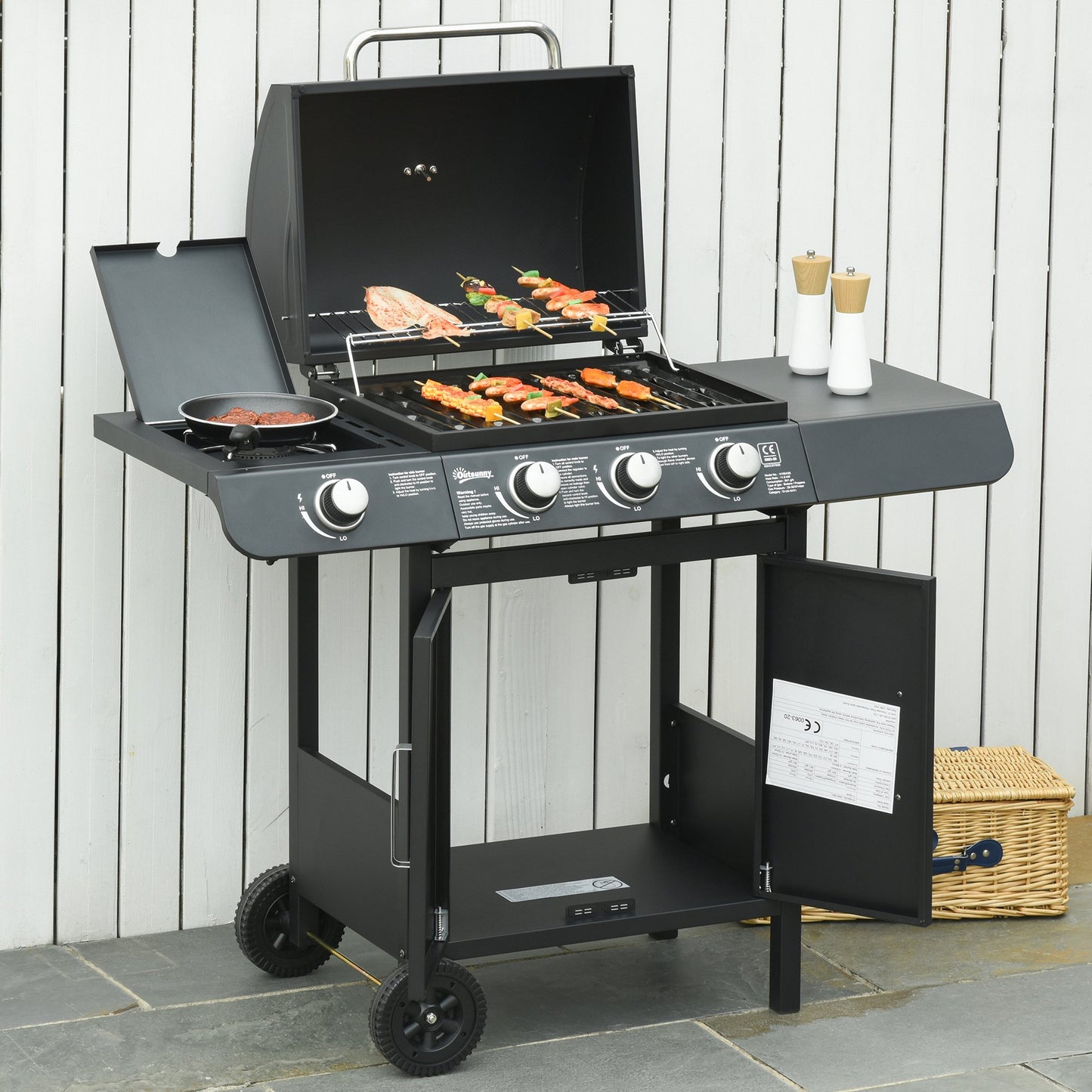 Outsunny Deluxe Gas Barbecue Grill 3+1 Burner Garden BBQ Large Cooking Area Side Burner