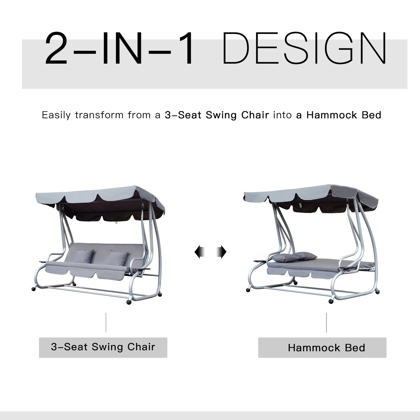 Outsunny 3-Seater Swing Chair W/2 Free Pillows-Grey