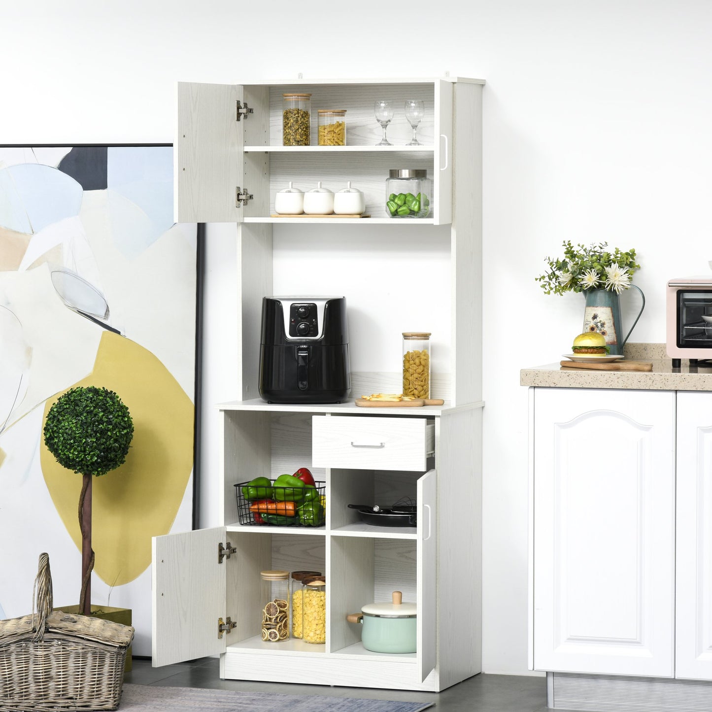 HOMCOM Modern Kitchen Pantry Cupboard Kitchen Storage Cabinet w/ Drawer and Shelves