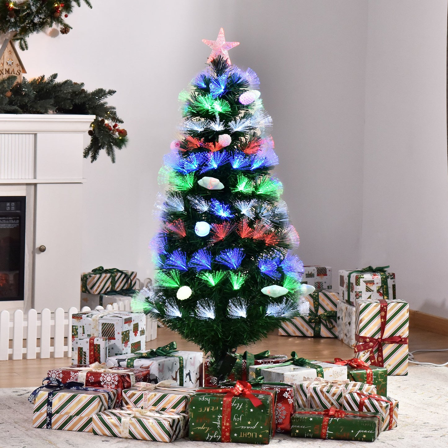 HOMCOM 4FT Pre-Lit Artificial Christmas Tree Home w/ Fibre Optic LED Light Decoration