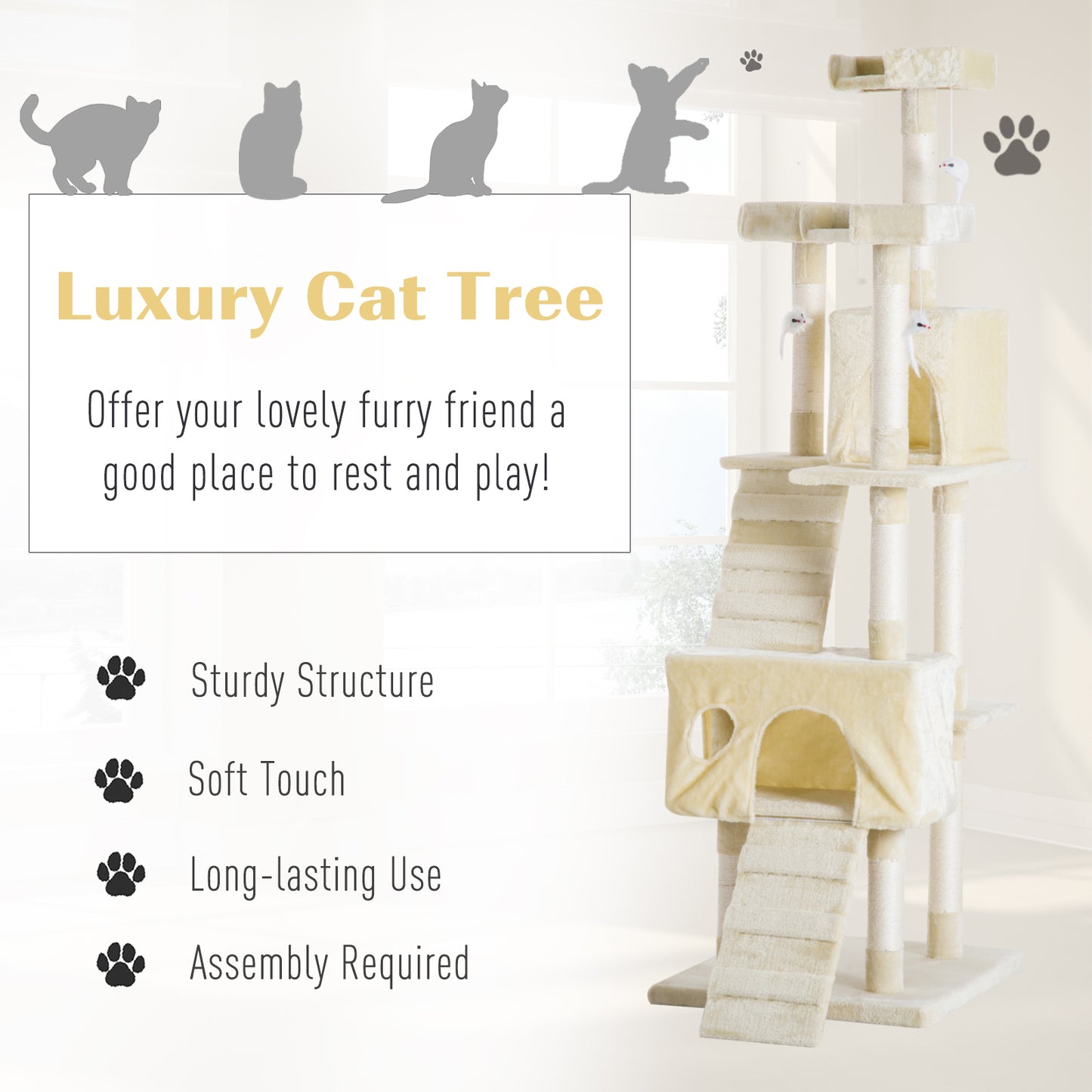 PawHut Cat Tree Scratching Post 27L x 27W x 28.5H cm-Beige