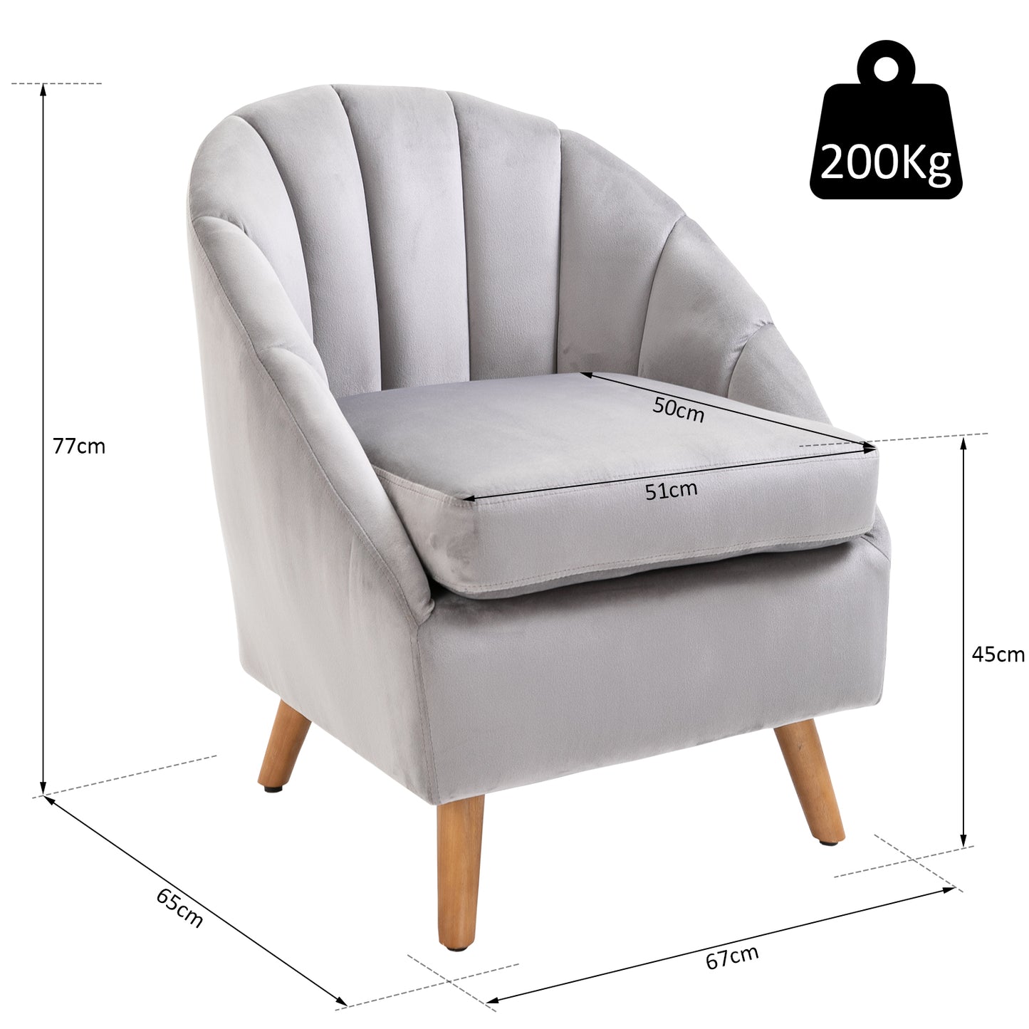 HOMCOM Decadent Single Lounge Chair in Velvet-Look Upholstery w/ Wooden Legs Grey