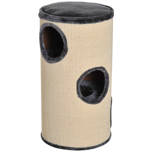 PawHut Cat Tree, Plush, Ø38x70H cm-Beige/Grey