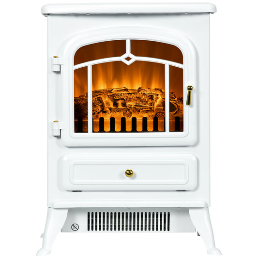 HOMCOM Modern Electric Fireplace Freestanding Electric Stove Fire with Flame Effect 950/1850W White