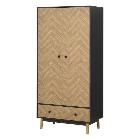 HOMCOM Particle Board Double Door Wardrobe Grey/Oak